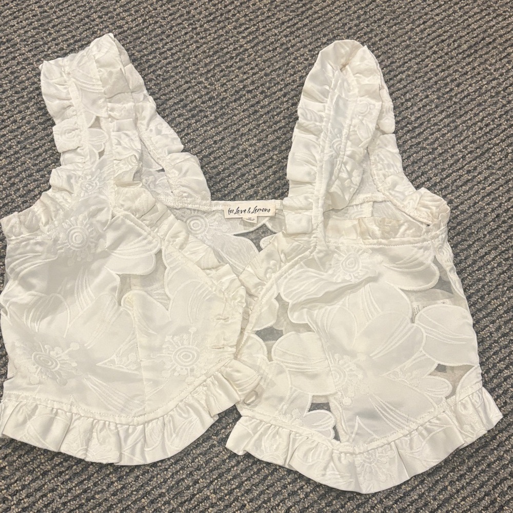 For Love & Lemons White Floral Lace Crop Top